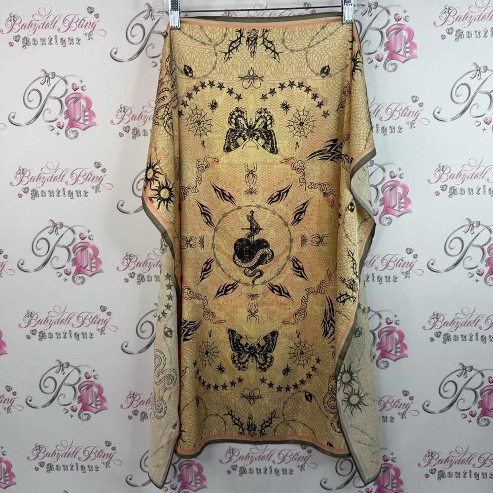 Scarf wrap Butterfly & Serpent Print Scarf Wrap in Pale Yellow and Black